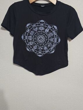 Fashion Magazine Black Zodiac Wheel Crop Tee